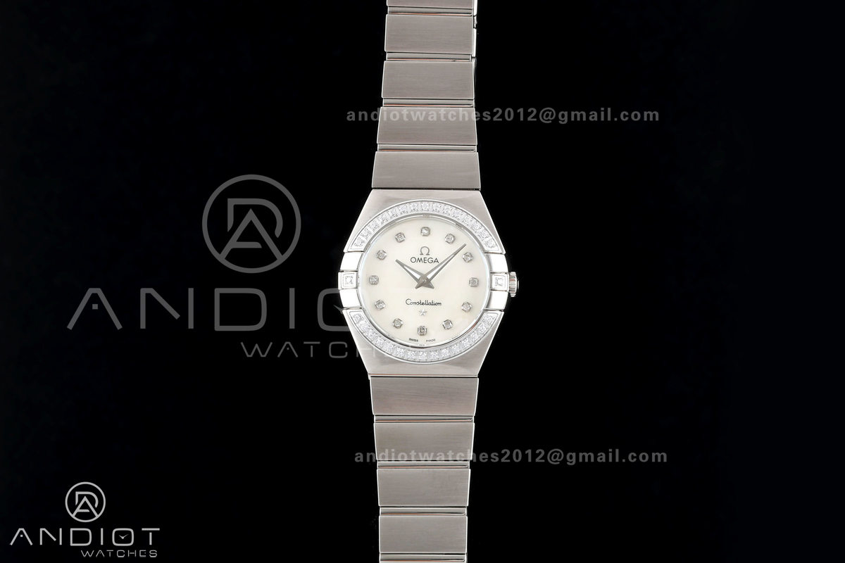 Constellation 28mm SS 8848F 1:1 Best Edition White MOP Dial Diamonds Bezel on SS Bracelet ETA Quartz